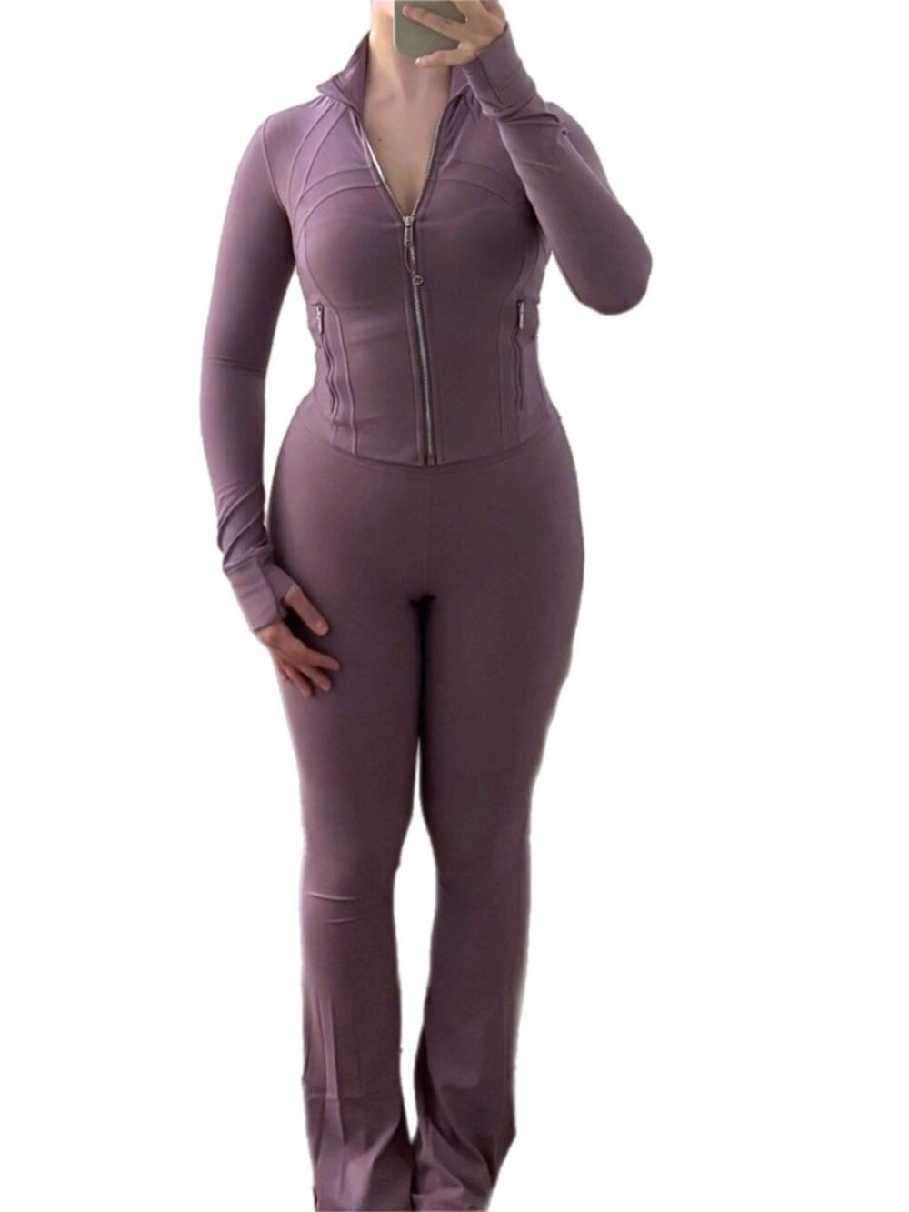 Lulu Lavender Define Cropped Jacket & Groove Nulu High-Rise Flare Pant (O $266)